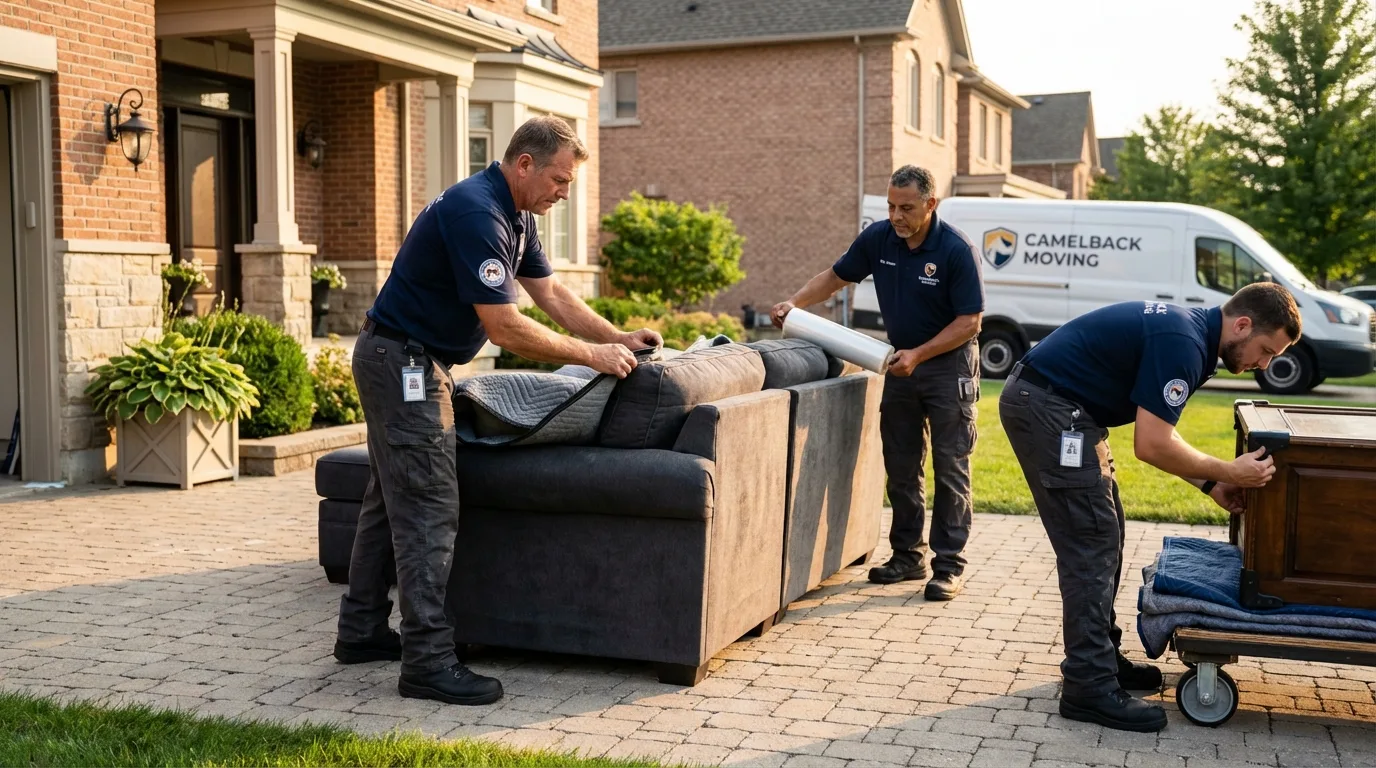 Large estate moving crew wrapping furniture in Fremont, CA